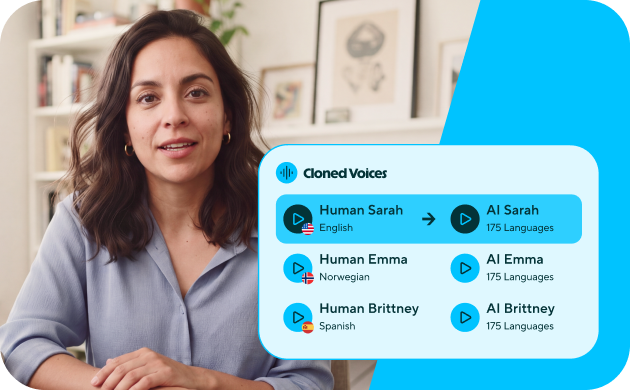 Voice cloning options shown across multiple languages.