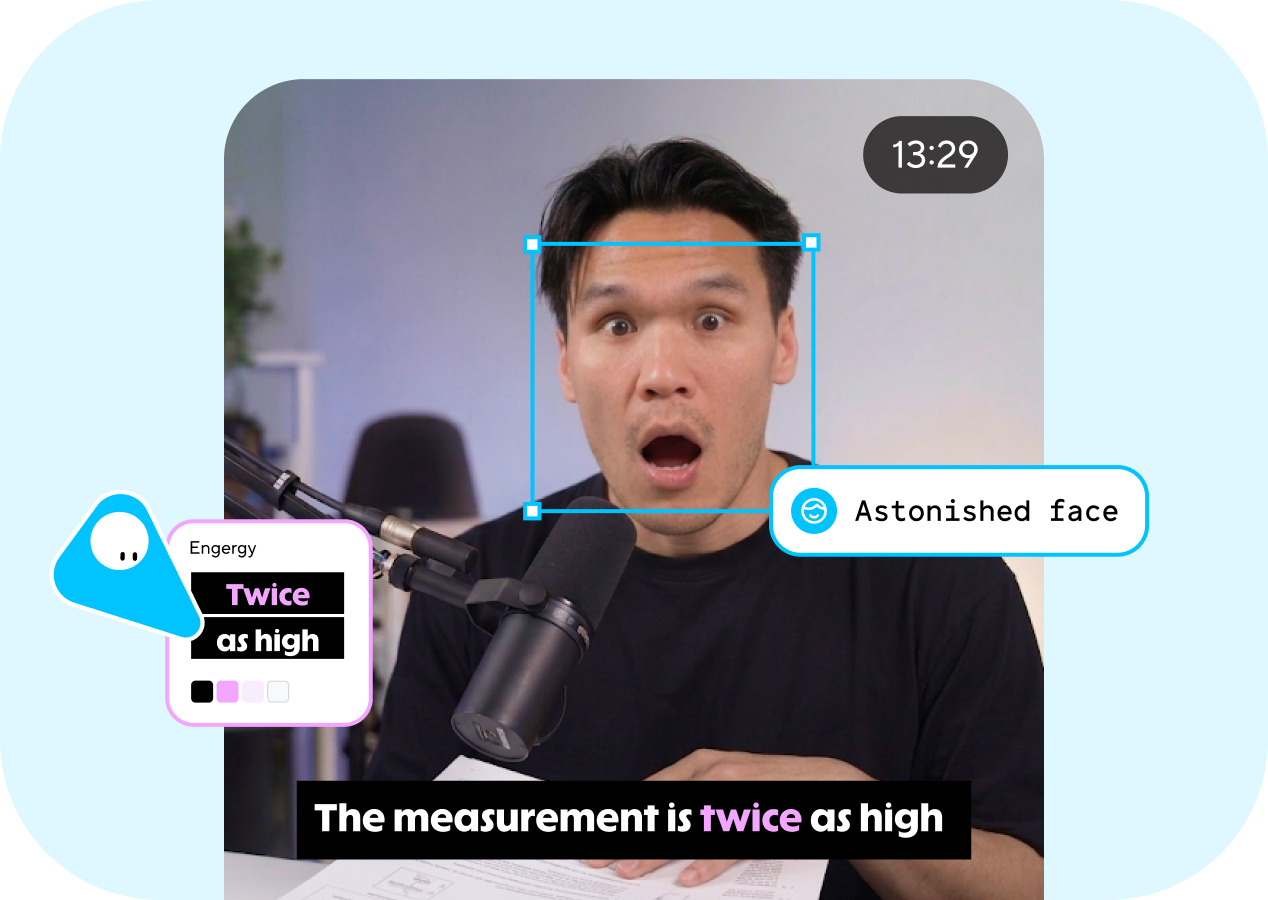 An AI video editor analyzing an astonished face for visual effects.